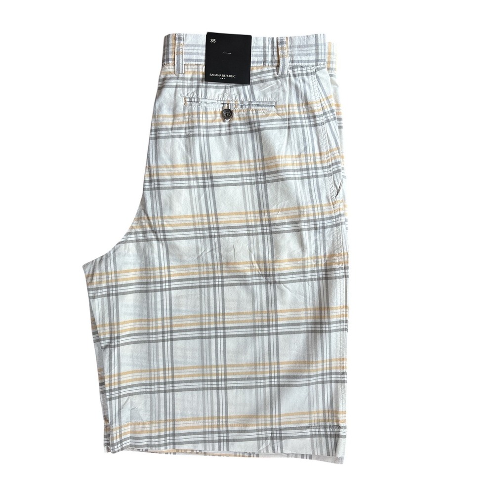NWT Banana Republic Plaid Shorts Casual Chino Beige Gray Men's Size 35